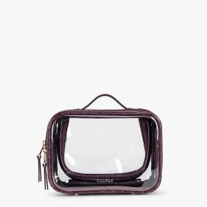 Small Clear Cosmetics Case in Croc-Embossed